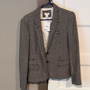 J. Crew Black and White Houndstooth Tailored Blazer